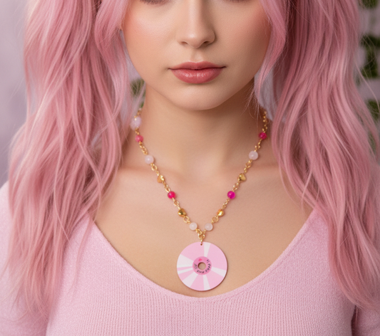 Rose Quartz, Pink Agate, & Hematite “All You Need Is Love” - Y2k Real Crystal, Stone, and 24k Gold Plated Necklace