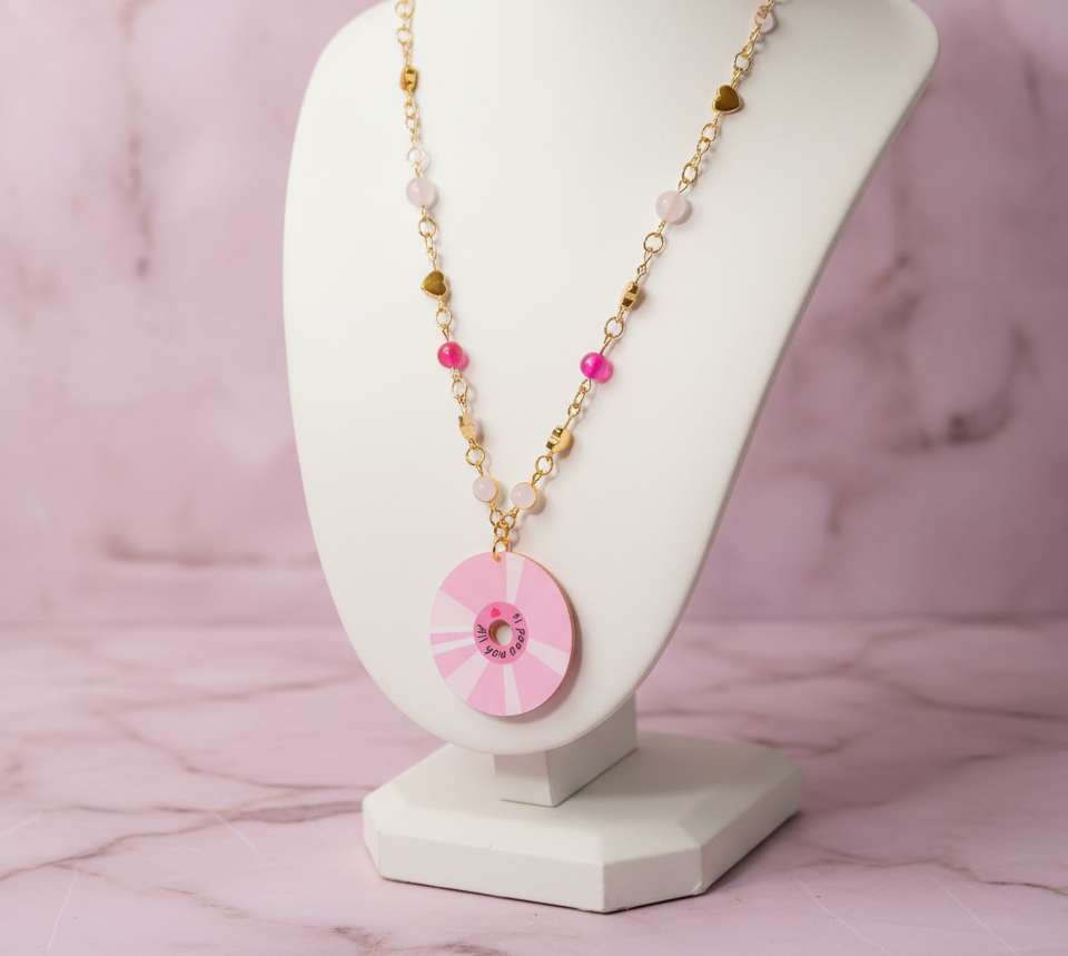 Rose Quartz, Pink Agate, & Hematite “All You Need Is Love” - Y2k Real Crystal, Stone, and 24k Gold Plated Necklace