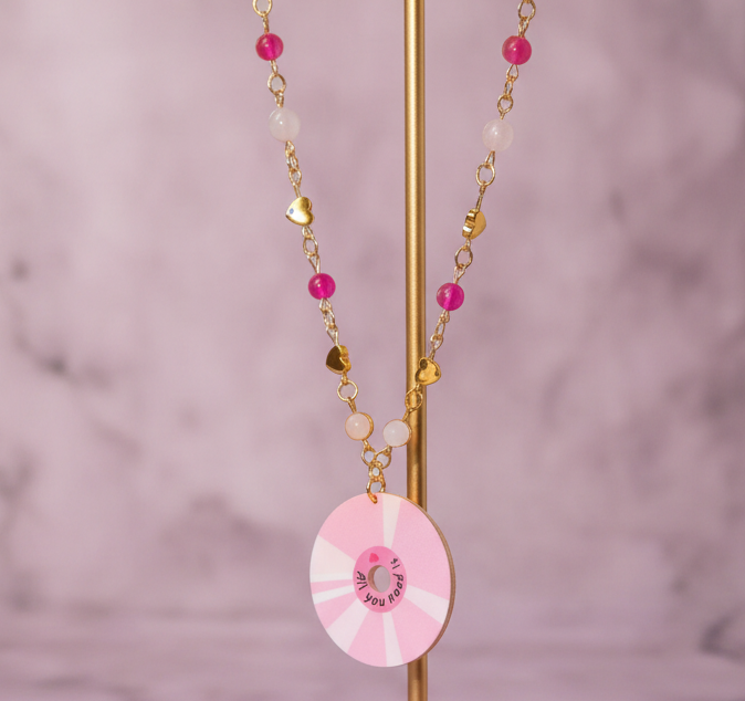 Rose Quartz, Pink Agate, & Hematite “All You Need Is Love” - Y2k Real Crystal, Stone, and 24k Gold Plated Necklace
